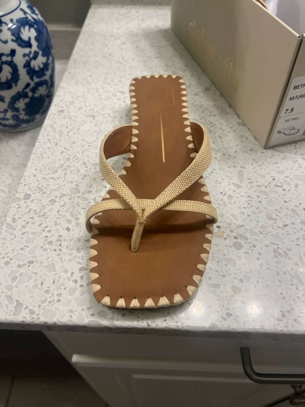 Dolce Vita Natural Tan Woven Toe-Loop Sandal